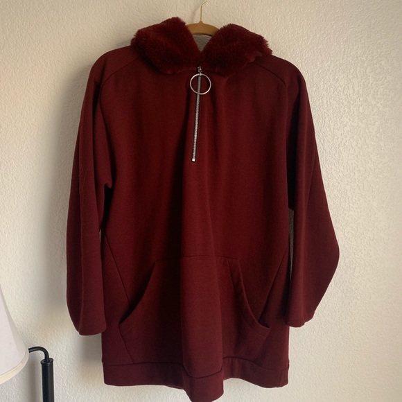 Coats | Zara Burgundy Hoodie | Poshmark